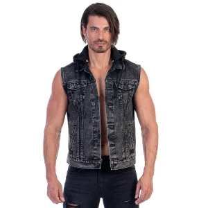 Chaleco Mezclilla Hombre Acid Wash Capucha Desmontable